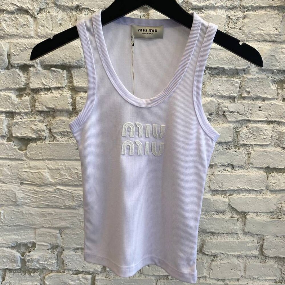 Nwt Miu Miu Women White Cotton Knit Tank Top